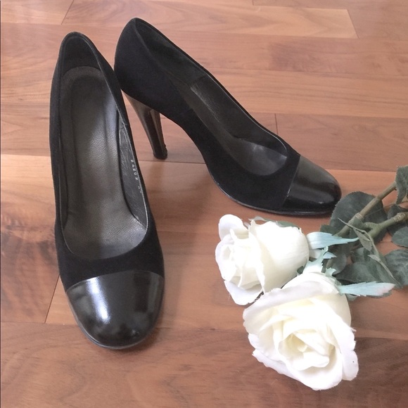 Black real suede shoes with black patent leather  capped toe & leather heels 40 - Picture 7 of 16